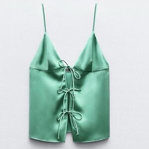 Zara Green Satin Camisole Top